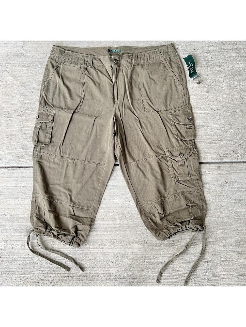 Lauren Ralph Lauren Cargo Capri Pants Desert Olive Womens Size 22W Cinch Tie Hem